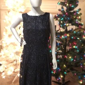 Tahari Arthur S. Levine Navy Blue And Silver Dress